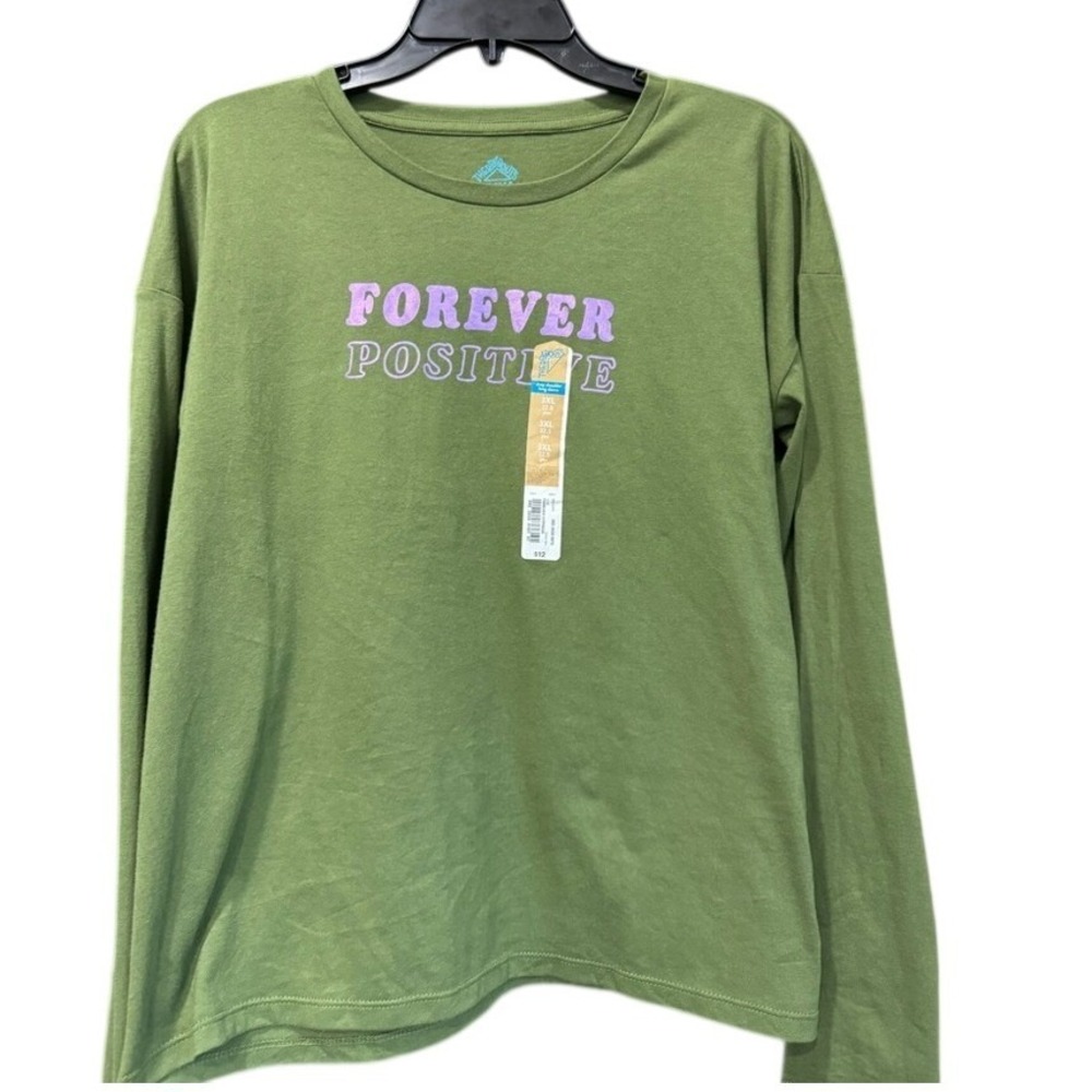 Thereabouts‎ Forever Positive Green Long Sleeve Graphic T-Shirt 3XL 22.5 Plus